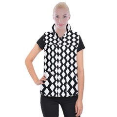 Abstract Tile Pattern Black White Triangle Plaid Women s Button Up Puffer Vest by Alisyart