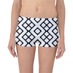 Abstract Tile Pattern Black White Triangle Plaid Chevron Reversible Boyleg Bikini Bottoms by Alisyart