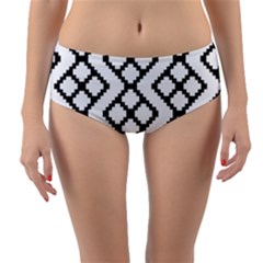 Abstract Tile Pattern Black White Triangle Plaid Chevron Reversible Mid-waist Bikini Bottoms