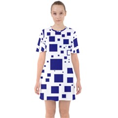 Blue Squares Textures Plaid Sixties Short Sleeve Mini Dress by Alisyart