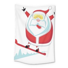 Christmas Santa Claus Playing Sky Snow Small Tapestry