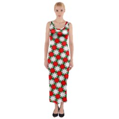 Christmas Star Red Green Fitted Maxi Dress by Alisyart