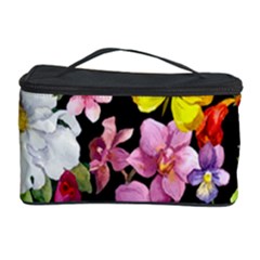 Beautiful,floral,hand Painted, Flowers,black,background,modern,trendy,girly,retro Cosmetic Storage Case by NouveauDesign