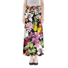 Beautiful,floral,hand Painted, Flowers,black,background,modern,trendy,girly,retro Full Length Maxi Skirt by NouveauDesign