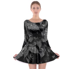Black And White Leaves Photo Long Sleeve Skater Dress by dflcprintsclothing