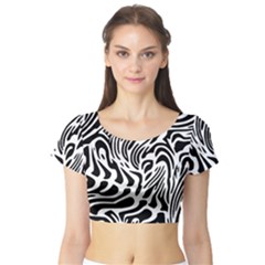 Psychedelic Zebra Pattern Black Short Sleeve Crop Top