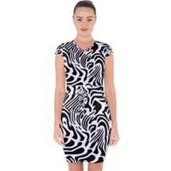 Psychedelic Zebra Pattern Black Capsleeve Drawstring Dress  by Alisyart