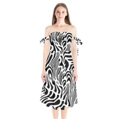 Psychedelic Zebra Pattern Black Shoulder Tie Bardot Midi Dress