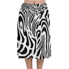 Psychedelic Zebra Pattern Black Velvet Flared Midi Skirt by Alisyart
