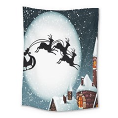 Santa Claus Christmas Snow Cool Night Moon Sky Medium Tapestry by Alisyart