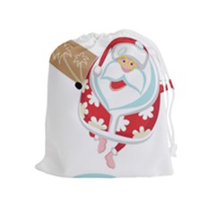 Surfing Christmas Santa Claus Drawstring Pouches (extra Large)