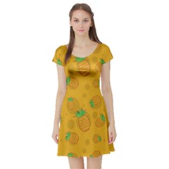 Fruit Pineapple Yellow Green Short Sleeve Skater Dress