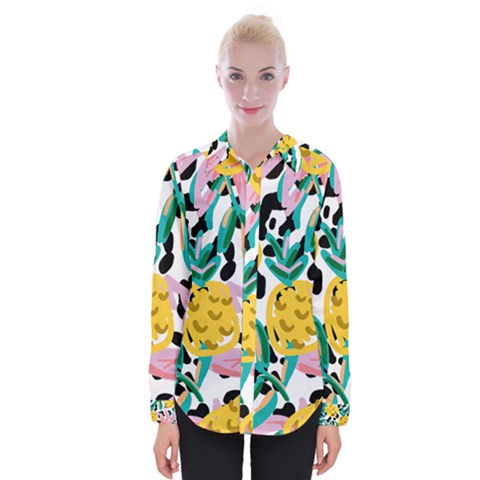 Fruit Pattern Pineapple Leaf Womens Long Sleeve Shirt by Alisyart
