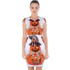 Funny Halloween Pumpkins Capsleeve Drawstring Dress  by gothicandhalloweenstore