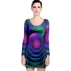 Beautiful Rainbow Marble Fractals In Hyperspace Long Sleeve Bodycon Dress by jayaprime
