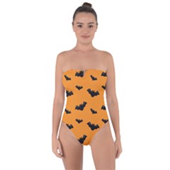 Halloween Bat Animals Night Orange Tie Back One Piece Swimsuit by Alisyart