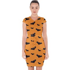 Halloween Bat Animals Night Orange Capsleeve Drawstring Dress  by Alisyart