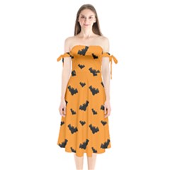 Halloween Bat Animals Night Orange Shoulder Tie Bardot Midi Dress by Alisyart