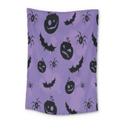 Halloween Pumpkin Bat Spider Purple Black Ghost Smile Small Tapestry