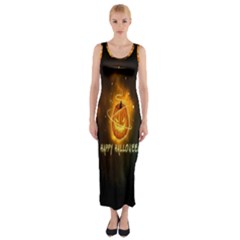 Happy Halloween Pumpkins Face Smile Face Ghost Night Fitted Maxi Dress by Alisyart