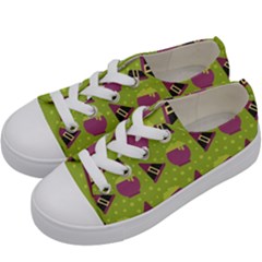 Hat Formula Purple Green Polka Dots Kids  Low Top Canvas Sneakers by Alisyart