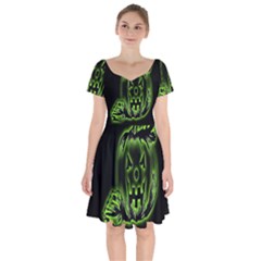 Pumpkin Black Halloween Neon Green Face Mask Smile Short Sleeve Bardot Dress by Alisyart