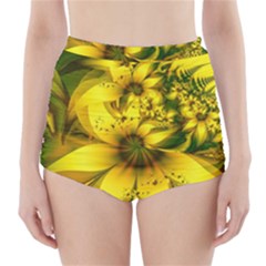 Beautiful Yellow-green Meadow Of Daffodil Flowers High-waisted Bikini Bottoms by jayaprime