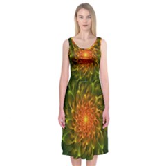 Beautiful Orange-green Desert Cactus Fractalspiral Midi Sleeveless Dress by jayaprime