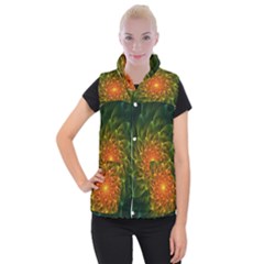 Beautiful Orange-green Desert Cactus Fractalspiral Women s Button Up Puffer Vest by jayaprime
