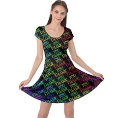 Thank You Font Colorful Word Color Cap Sleeve Dress by Celenk