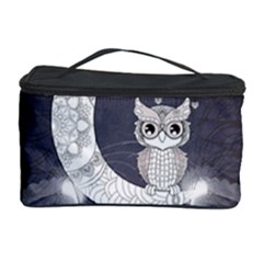 Mandala, Cute Owl On The Moon Cosmetic Storage Case by FantasyWorld7