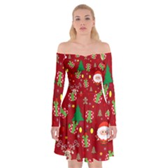 Santa And Rudolph Pattern Off Shoulder Skater Dress by Valentinaart