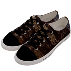 Golden Chinese Dragon On Vintage Background Men s Low Top Canvas Sneakers by FantasyWorld7