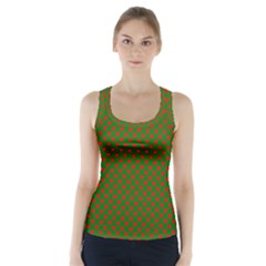 Large Red Christmas Hearts On Green Racer Back Sports Top by PodArtist