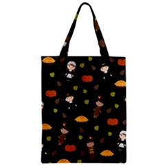 Pilgrims And Indians Pattern - Thanksgiving Zipper Classic Tote Bag by Valentinaart