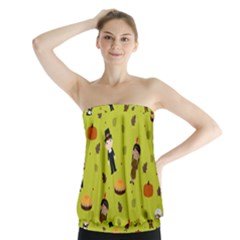 Pilgrims And Indians Pattern - Thanksgiving Strapless Top by Valentinaart