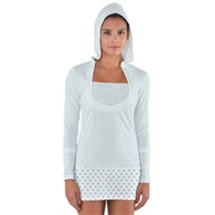 Tiffany Aqua Blue Candy Polkadot Hearts On White Long Sleeve Hooded T-shirt by PodArtist