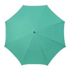 White Polkadot Hearts On Tiffany Aqua Blue  Golf Umbrellas by PodArtist