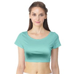 Tiffany Aqua Blue Puffy Quilted Pattern Short Sleeve Crop Top by PodArtist