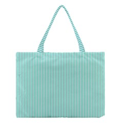 Classy Tiffany Aqua Blue Sailor Stripes Medium Tote Bag by PodArtist