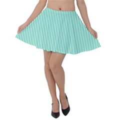 Classy Tiffany Aqua Blue Sailor Stripes Velvet Skater Skirt by PodArtist