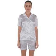 Bright White Stitched And Quilted Pattern Satin Short Sleeve Pyjamas Set by PodArtist