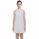 Bright White Stitched and Quilted Pattern Velvet Halter Neckline Dress 