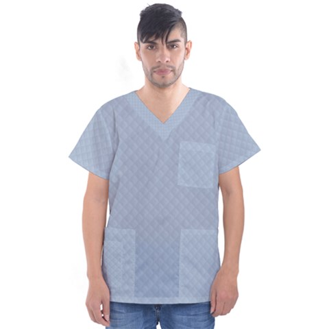 Powder Blue Stitched And Quilted Pattern Men s V-neck Scrub Top by PodArtist
