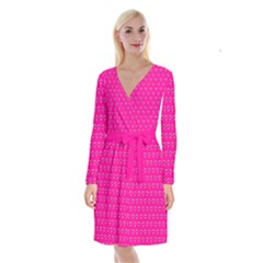 Pattern Long Sleeve Velvet Front Wrap Dress by gasi