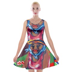 Ethnic Africa Art Work Drawing Velvet Skater Dress by Celenk