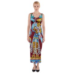 Mexico Puebla Mural Ethnic Aztec Fitted Maxi Dress by Celenk