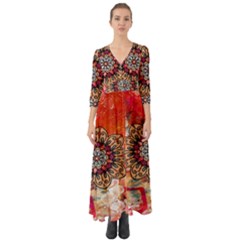 Mandala Art Design Pattern Ethnic Button Up Boho Maxi Dress by Celenk