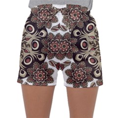 Mandala Pattern Round Brown Floral Sleepwear Shorts by Celenk