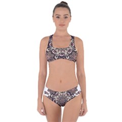 Mandala Pattern Round Brown Floral Criss Cross Bikini Set by Celenk